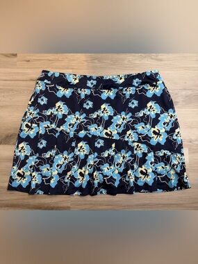 Sport Haley Navy Floral Pleated Skorts with Blue and Cream Flowers